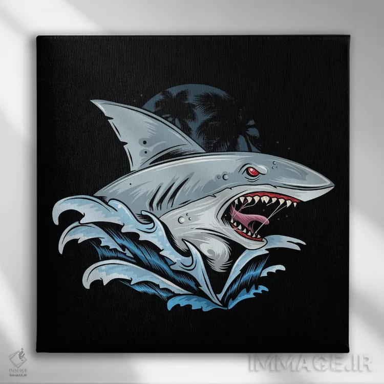 تابلو چهره خشمگین کوسه اثر آرت میرانو - نمای روبهرو روی دیوار