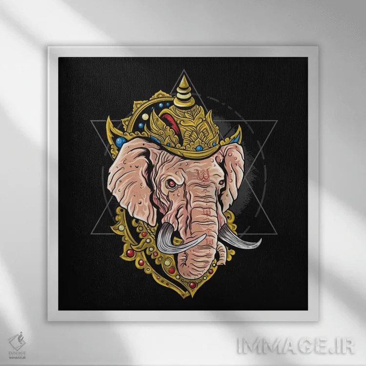 تابلو گانهشا (خدای هندو) اثر آرت میرانو - نمای قابدار سفید