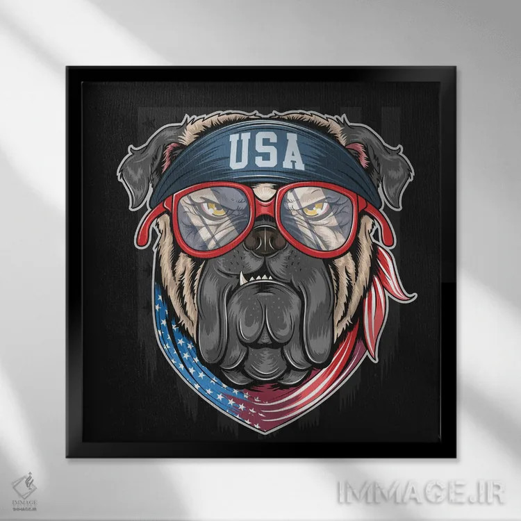 تابلو بولداگ ایالات متحده آمریکا اثر آرت میرانو - نمای قابدار مشکی