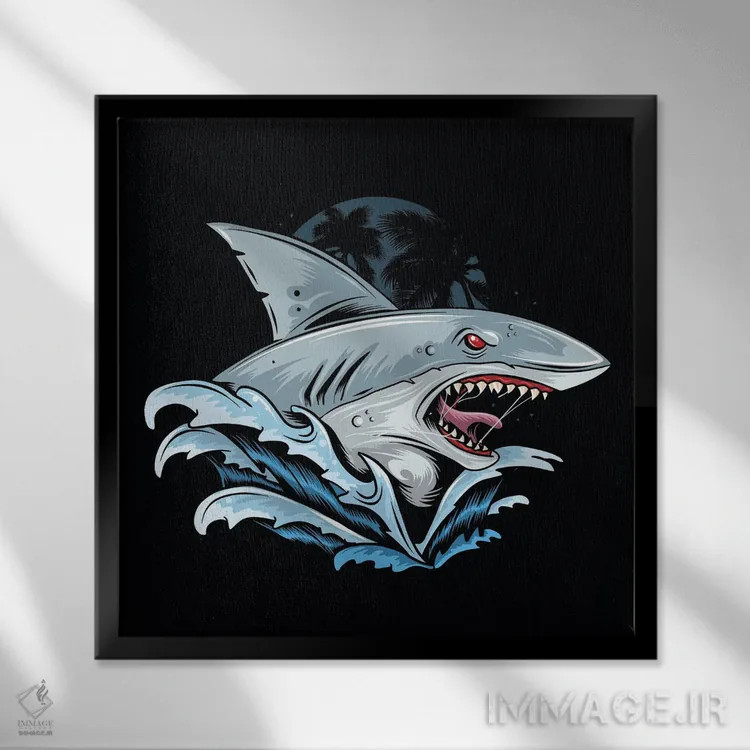 تابلو چهره خشمگین کوسه اثر آرت میرانو - نمای قابدار مشکی