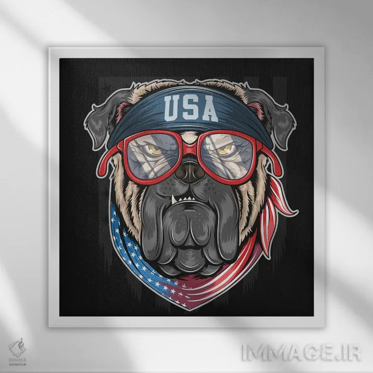 تابلو بولداگ ایالات متحده آمریکا اثر آرت میرانو - نمای قابدار سفید