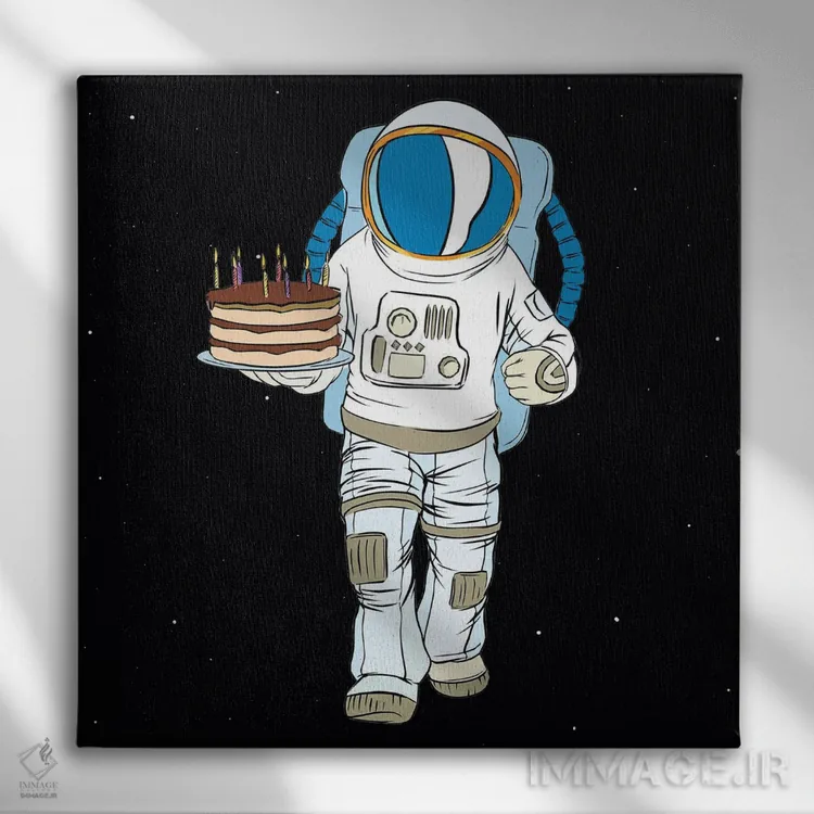تابلو کیهاننورد و کیک اثر آرت میرانو - نمای روبهرو روی دیوار