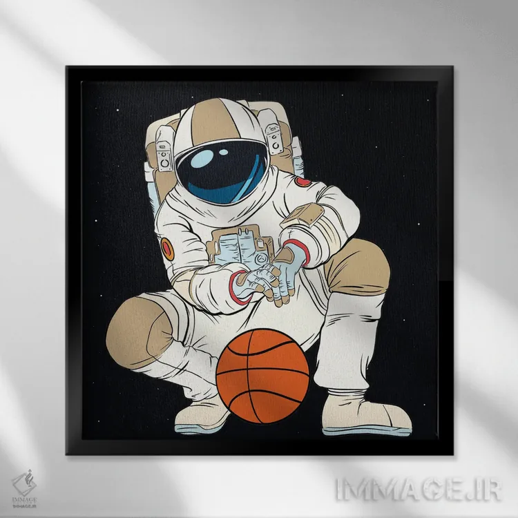 تابلو فضانورد بسکتبالیست اثر آرت میرانو - نمای قابدار مشکی