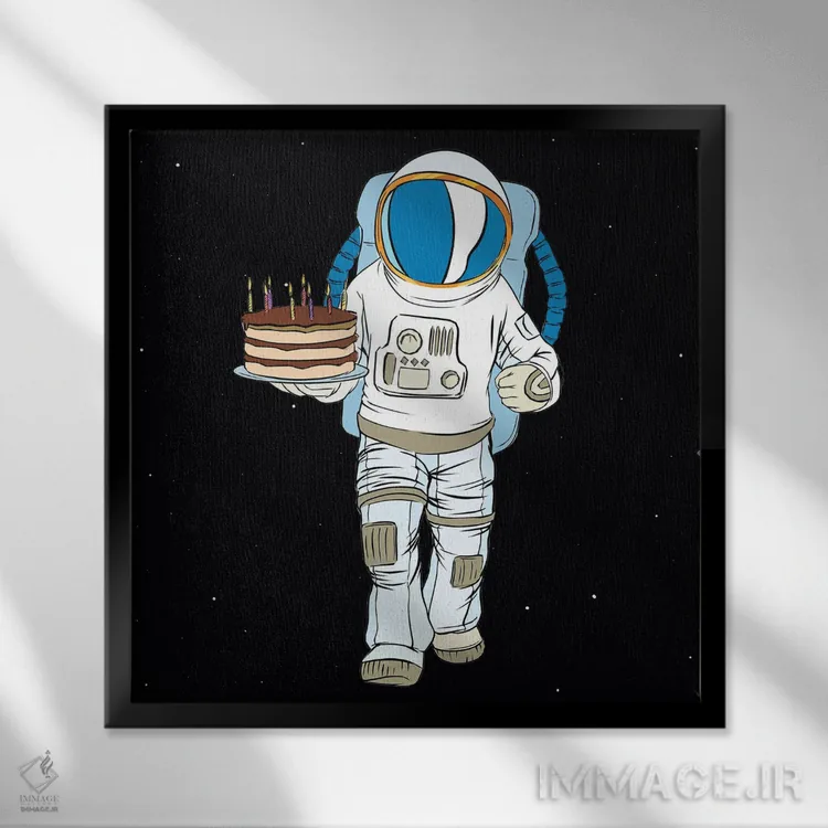 تابلو کیهاننورد و کیک اثر آرت میرانو - نمای قابدار مشکی