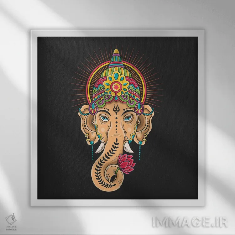 تابلو خدای شیوا با نقش تبتی اثر آرت میرانو - نمای قابدار سفید