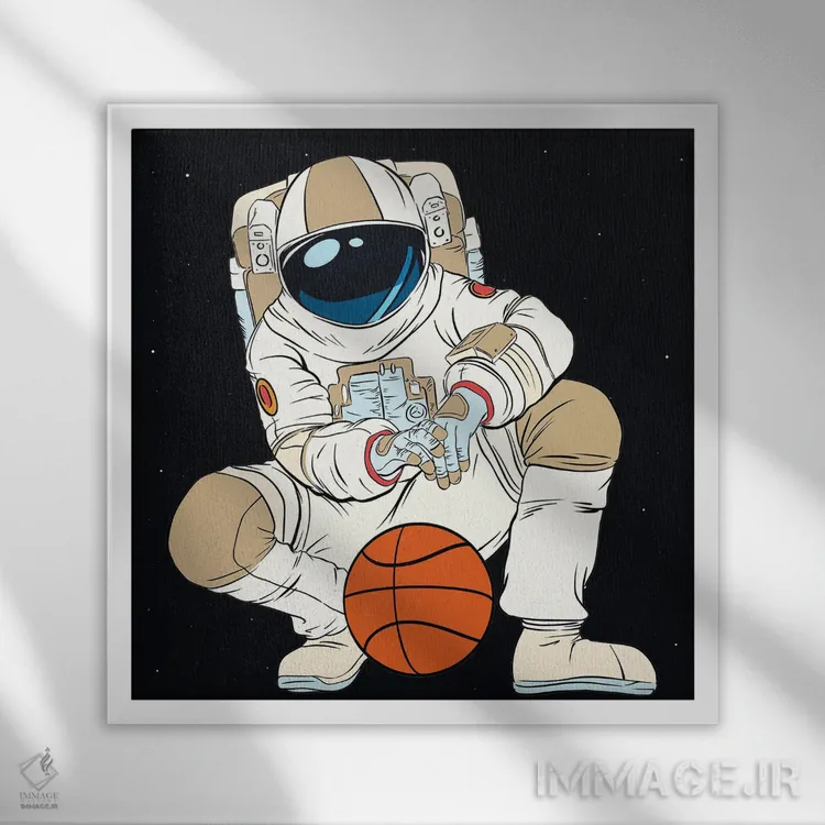 تابلو فضانورد بسکتبالیست اثر آرت میرانو - نمای قابدار سفید