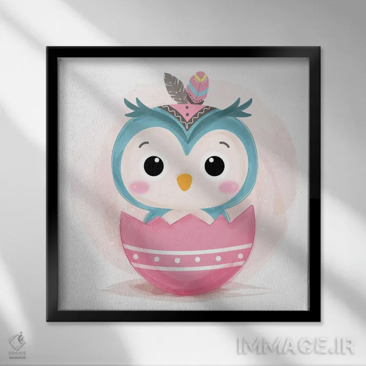 تابلو جغد برای اتاق کودک اثر آرت میرانو - نمای قابدار مشکی