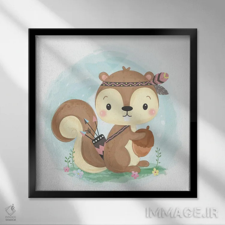 تابلو سنجاب برای اتاق کودک اثر آرت میرانو - نمای قابدار مشکی