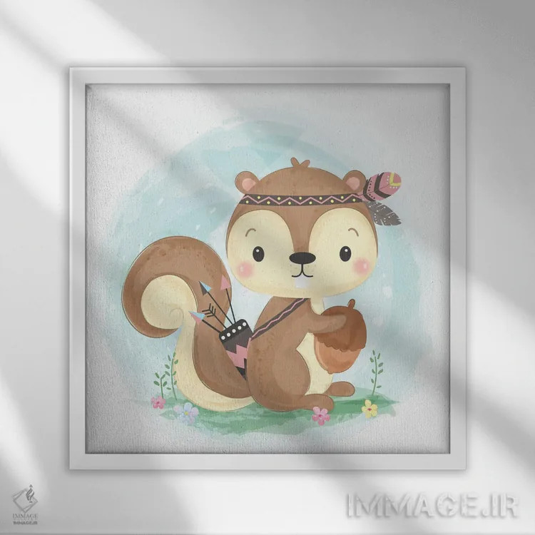 تابلو سنجاب برای اتاق کودک اثر آرت میرانو - نمای قابدار سفید