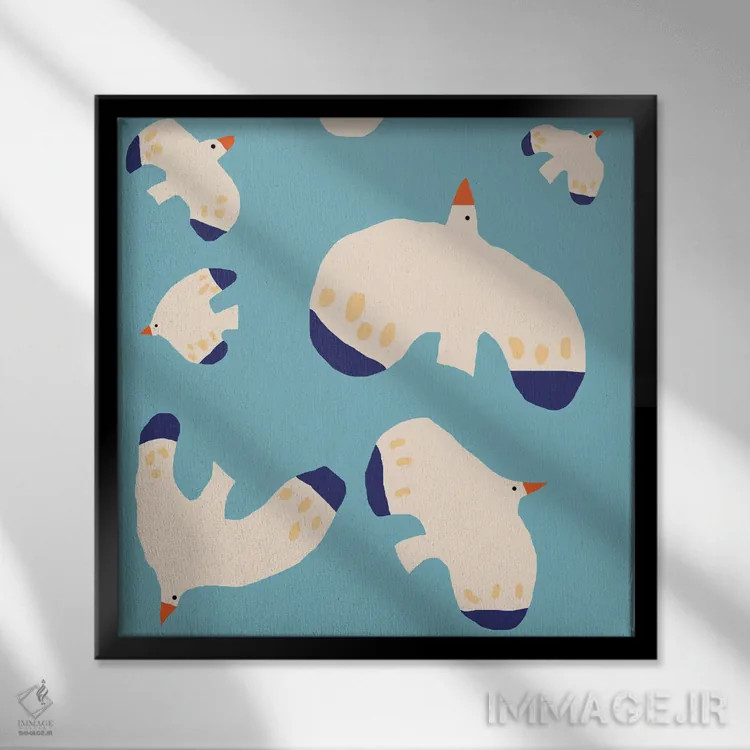 تابلو پرندگان در آسمان اثر آرت میرانو - نمای قابدار مشکی