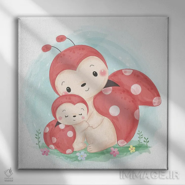 تابلو تصویر کفشدوزک مادر آبرنگی اثر آرت میرانو - نمای روبهرو روی دیوار