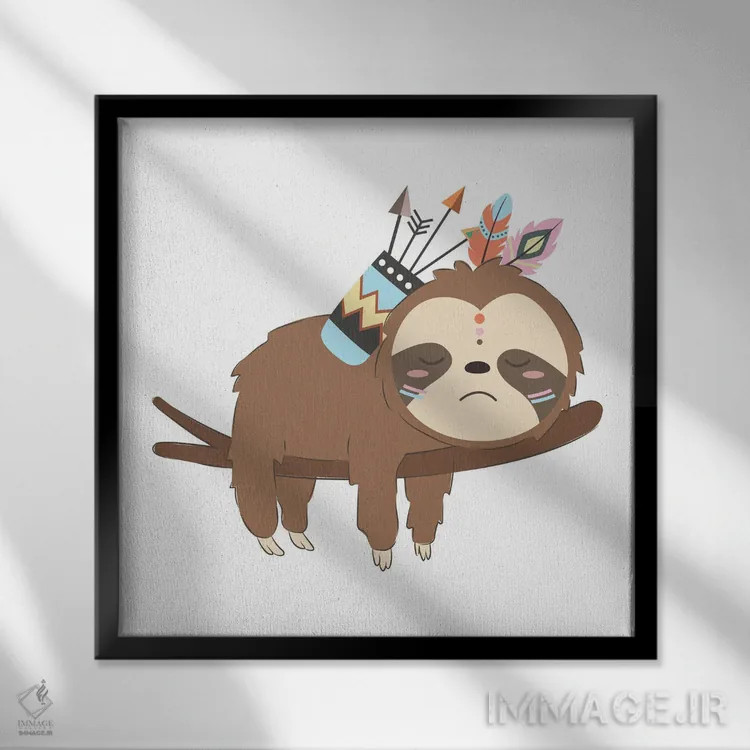 تابلو تصویر بچه تنبل دوستداشتنی اثر آرت میرانو - نمای قابدار مشکی