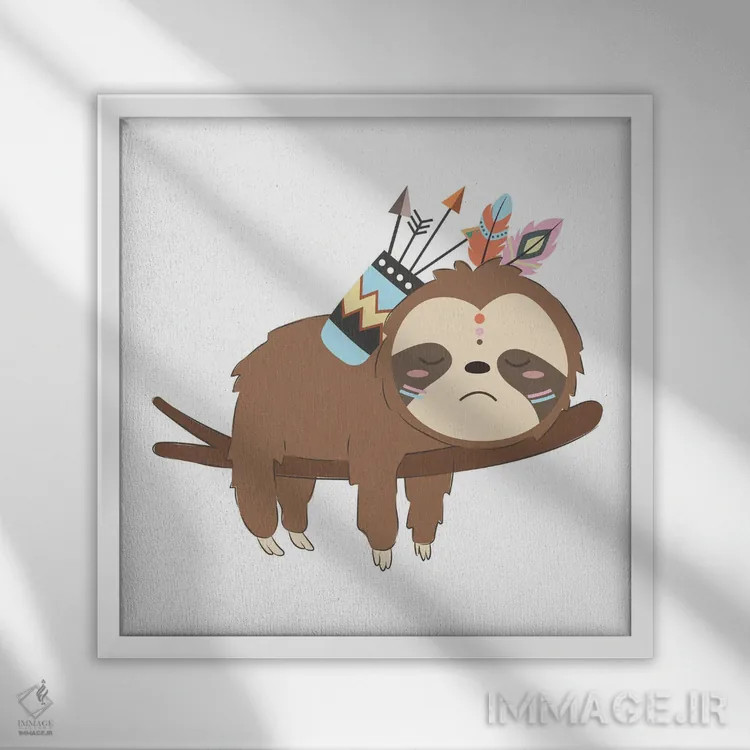 تابلو تصویر بچه تنبل دوستداشتنی اثر آرت میرانو - نمای قابدار سفید