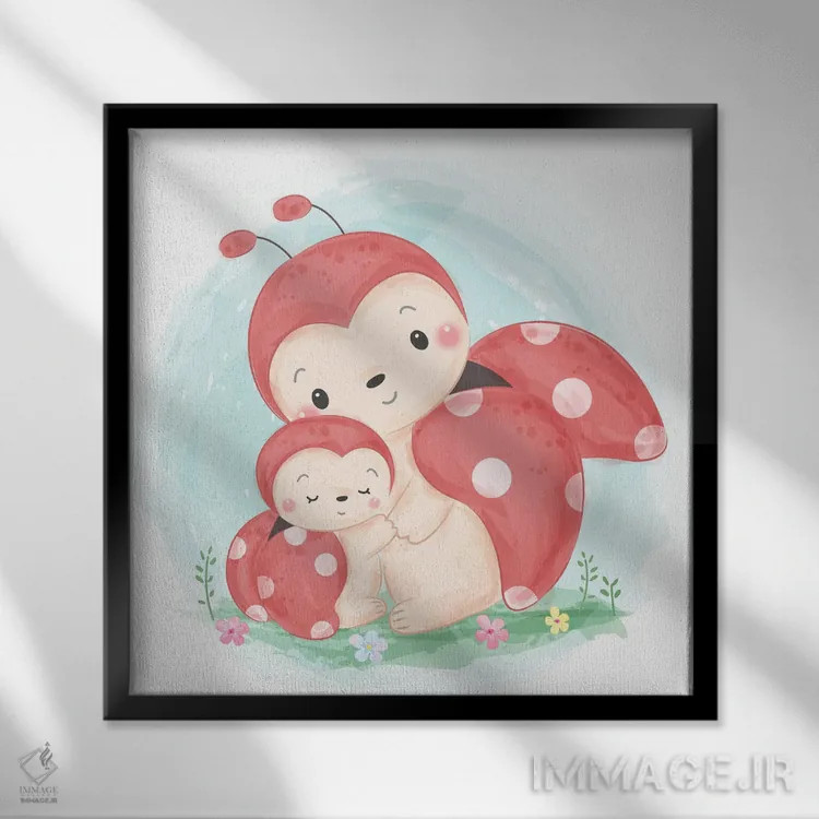 تابلو تصویر کفشدوزک مادر آبرنگی اثر آرت میرانو - نمای قابدار مشکی