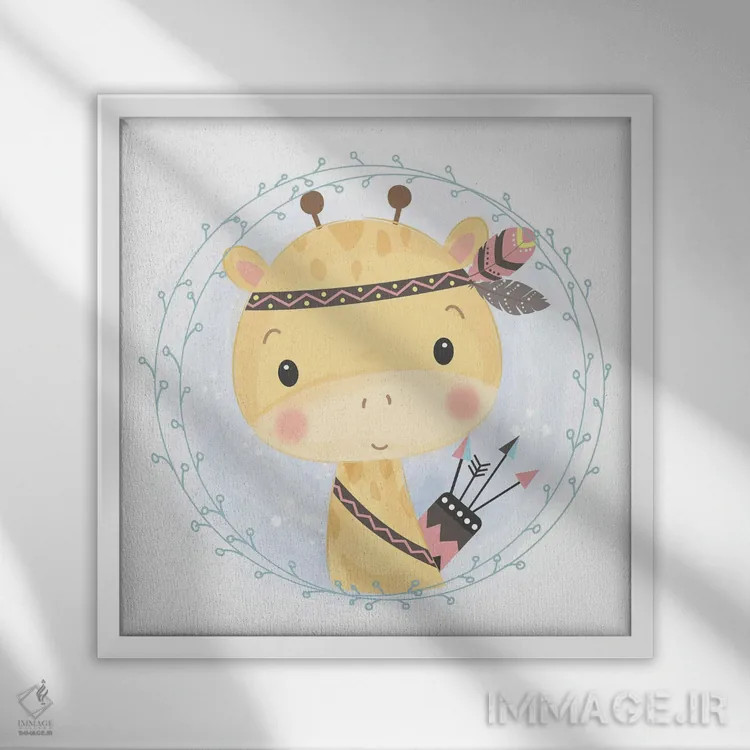 تابلو زرافه قبیلهای بامزه اثر آرت میرانو - نمای قابدار سفید