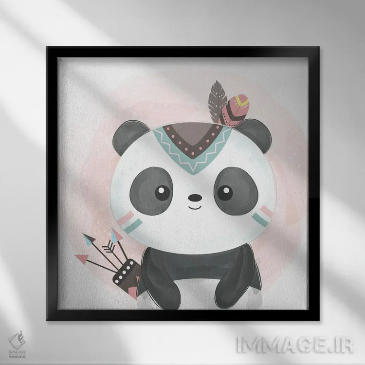 تابلو بچه پاندا با رنگ آبرنگی اثر آرت میرانو - نمای قابدار مشکی