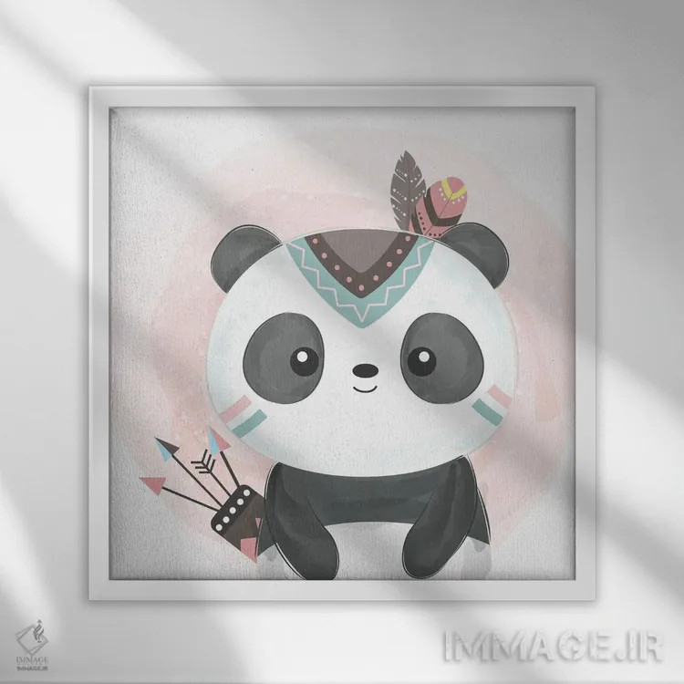 تابلو بچه پاندا با رنگ آبرنگی اثر آرت میرانو - نمای قابدار سفید