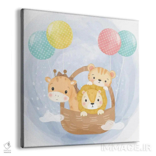تابلو بچه حیواناتی که با بادکنک پرواز میکنند برای اتاق کودک اثر آرت میرانو - نمای پرسپکتیو محصول