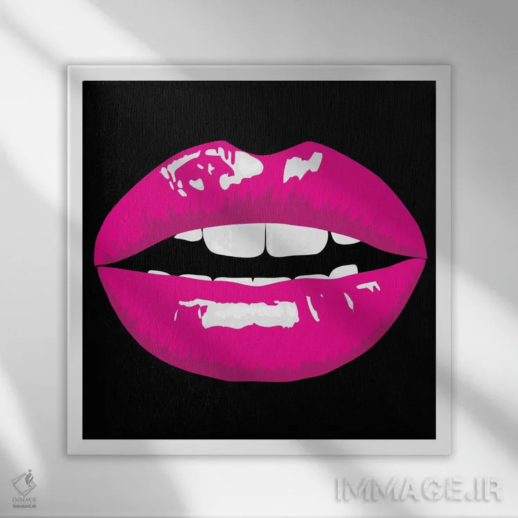 تابلو تصویرگری لبهای صورتی اثر آرت میرانو - نمای قابدار سفید