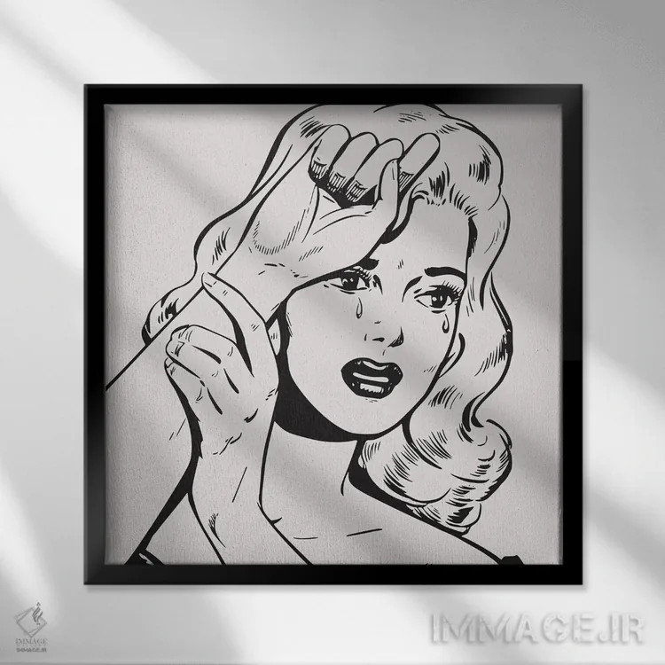 تابلو بلوند در حال گریه اثر آرت میرانو - نمای قابدار مشکی
