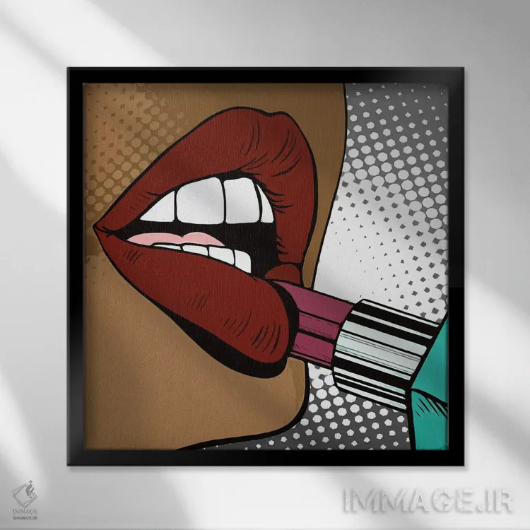 تابلو رژ زدن به لبها اثر آرت میرانو - نمای قابدار مشکی