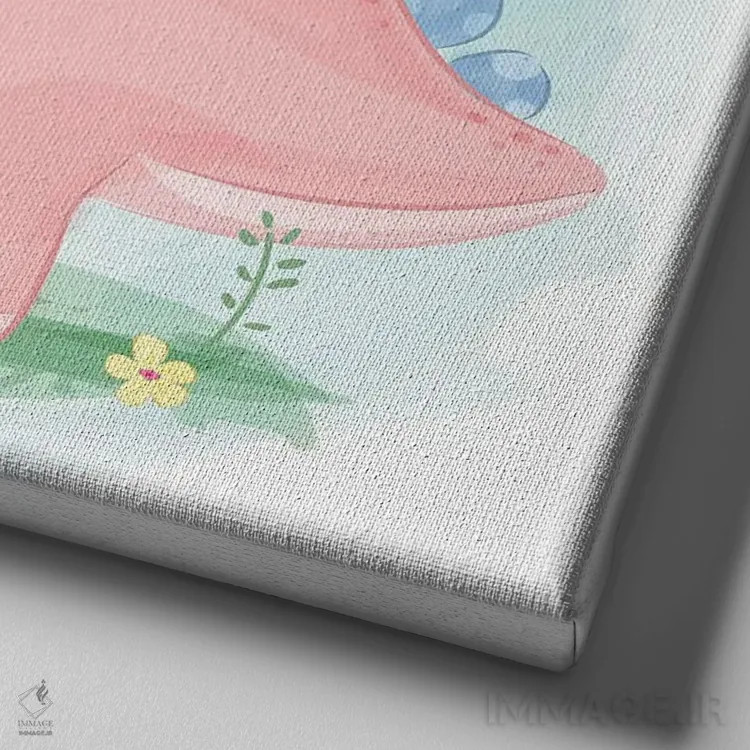 تابلو تصویرسازی دایناسور صورتی اثر آرت میرانو - نمای نزدیک بافت بوم