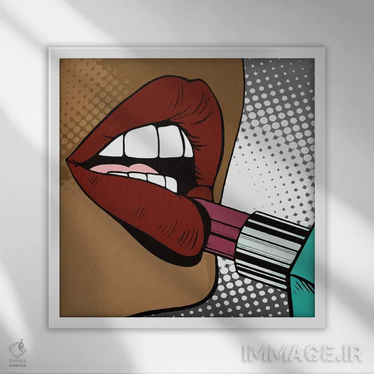 تابلو رژ زدن به لبها اثر آرت میرانو - نمای قابدار سفید