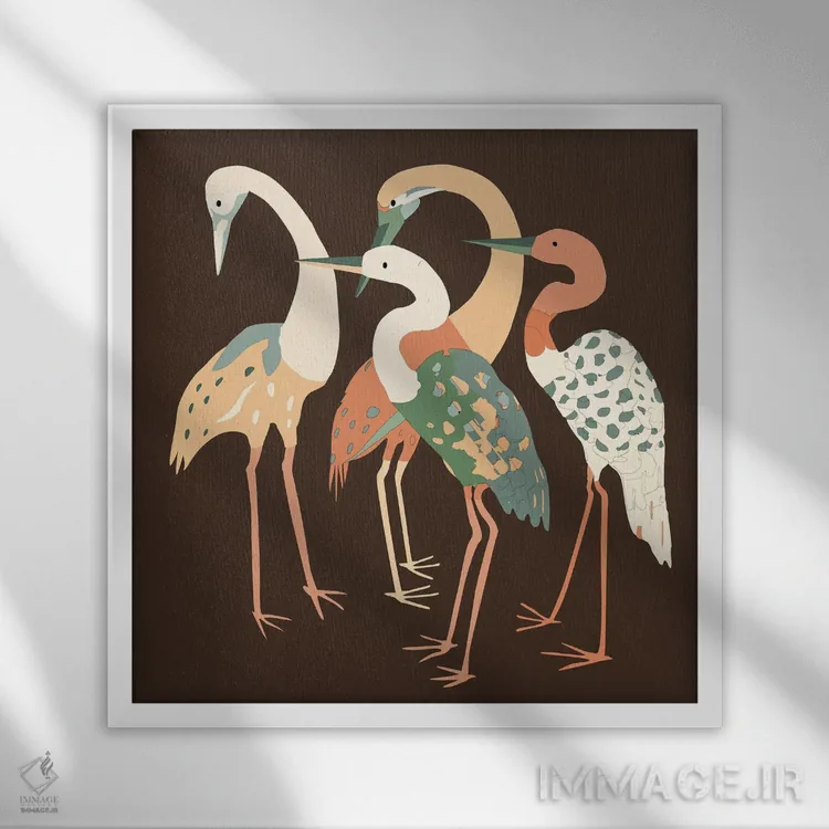 تابلو پرندگان روی زمینه قهوهای اثر آرت میرانو - نمای قابدار سفید
