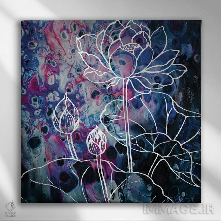 تابلو گل لوتوس آبستره اثر آرت میرانو - نمای روبهرو روی دیوار
