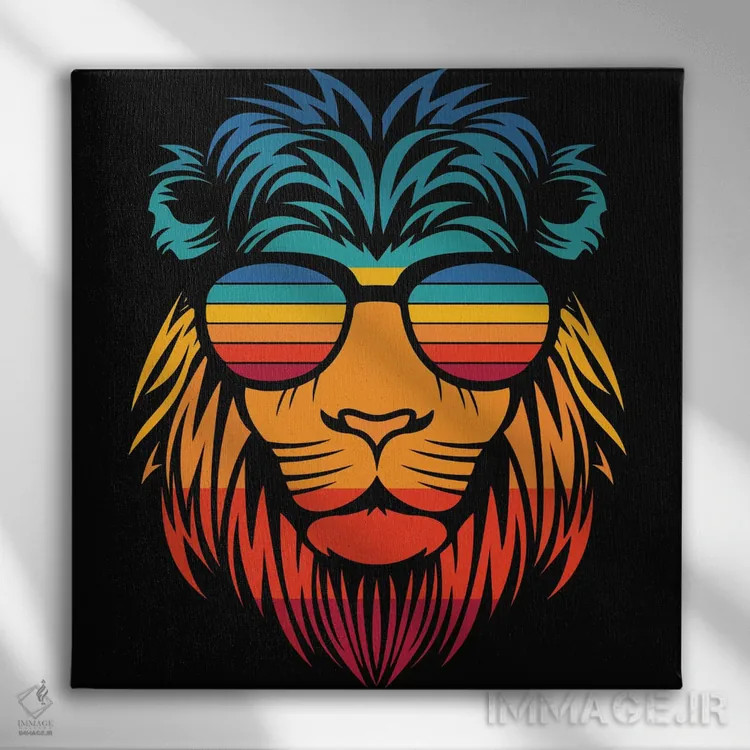 تابلو شیر با عینک آفتابی اثر آرت میرانو - نمای روبهرو روی دیوار