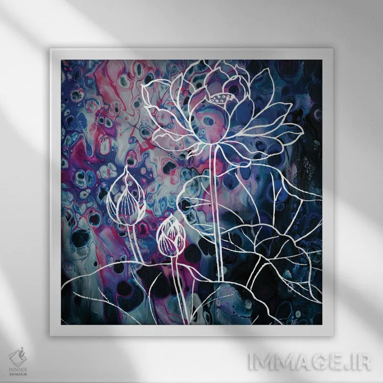 تابلو گل لوتوس آبستره اثر آرت میرانو - نمای قابدار سفید