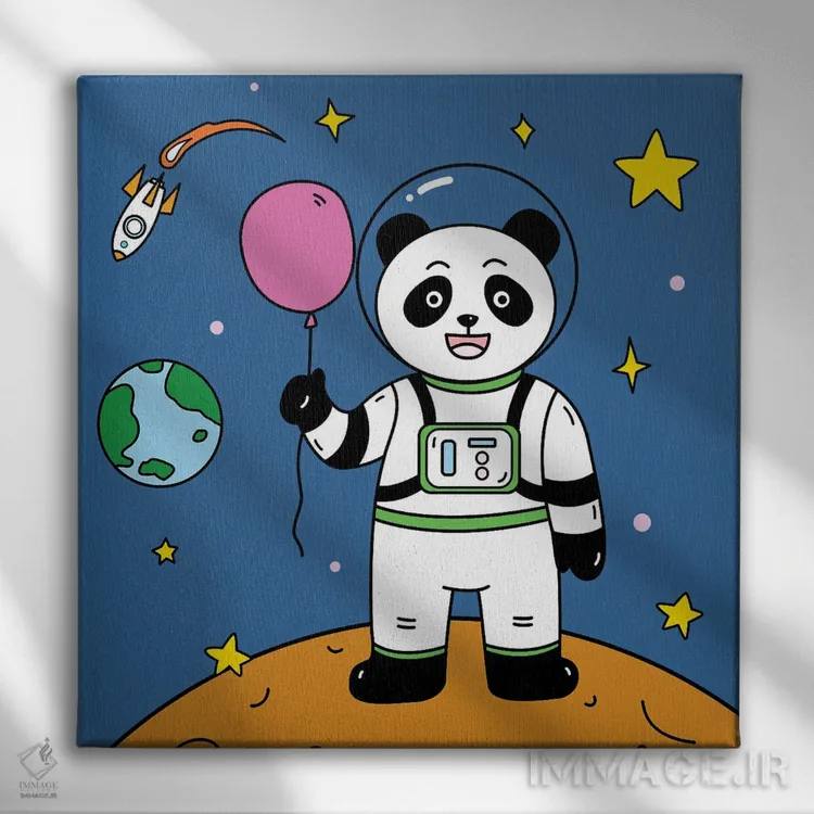 تابلو خرس پاندا در فضا ۲ اثر آرت میرانو - نمای روبهرو روی دیوار