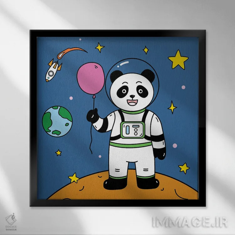 تابلو خرس پاندا در فضا ۲ اثر آرت میرانو - نمای قابدار مشکی