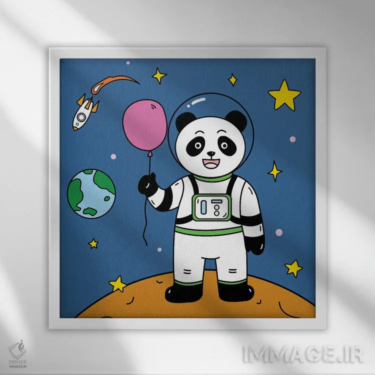 تابلو خرس پاندا در فضا ۲ اثر آرت میرانو - نمای قابدار سفید