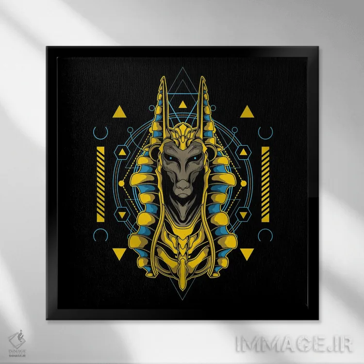 تابلو سر زرد آنوبیس (اسطوره مصر باستان) اثر آرت میرانو - نمای قابدار مشکی