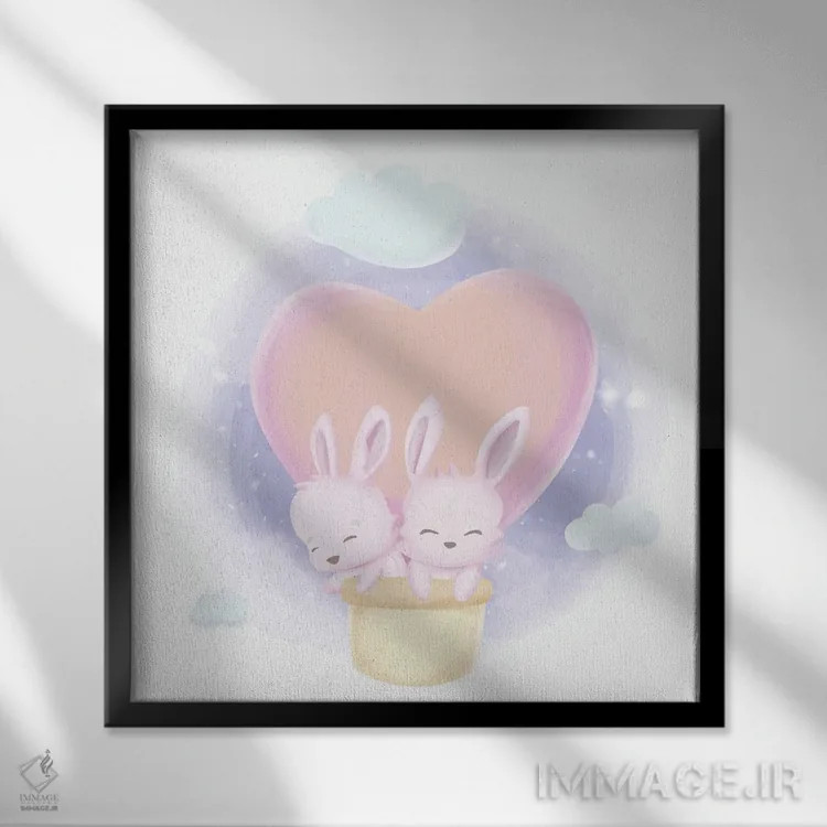 تابلو خرگوش کوچولو با دوستش اثر آرت میرانو - نمای قابدار مشکی
