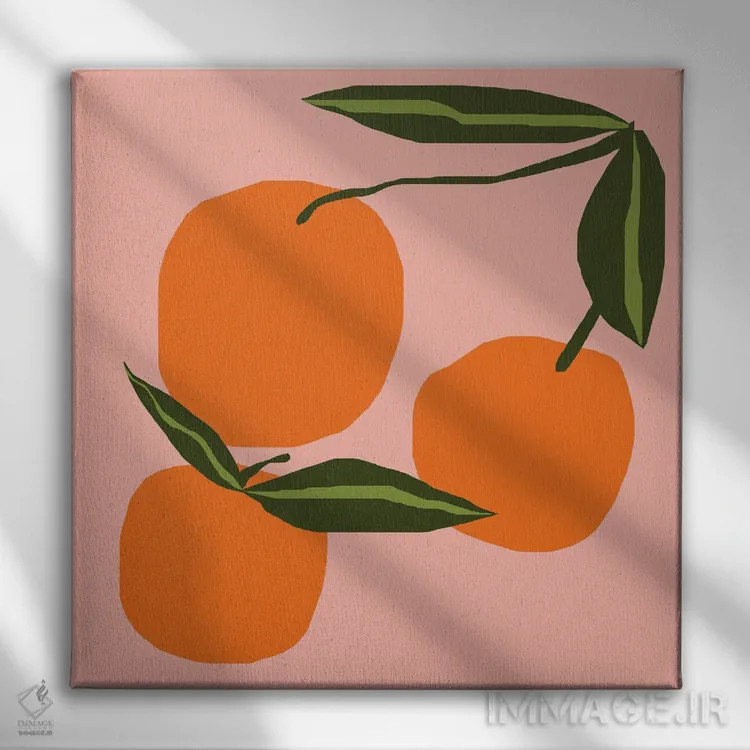 تابلو پرتقالها روی زمینه صورتی اثر آرت میرانو - نمای روبهرو روی دیوار