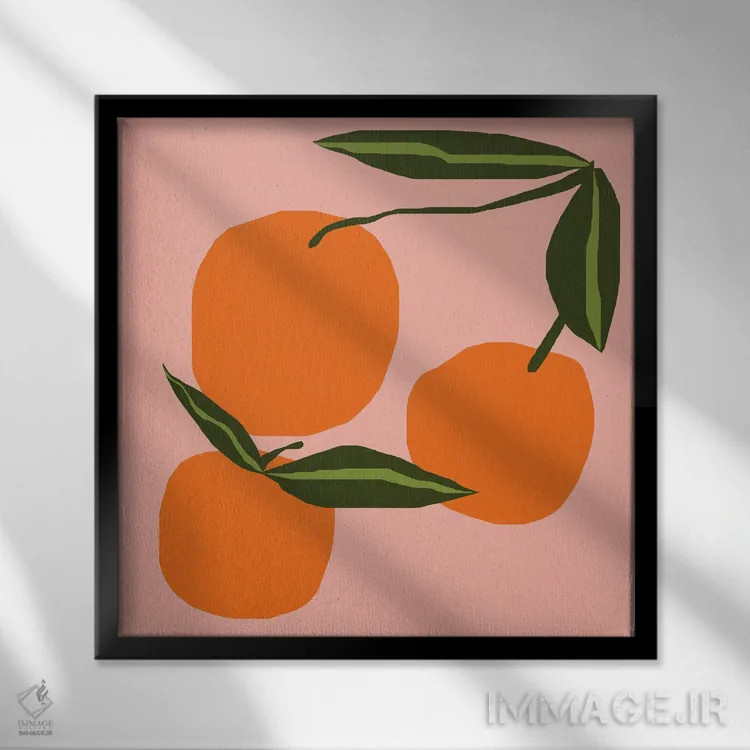 تابلو پرتقالها روی زمینه صورتی اثر آرت میرانو - نمای قابدار مشکی