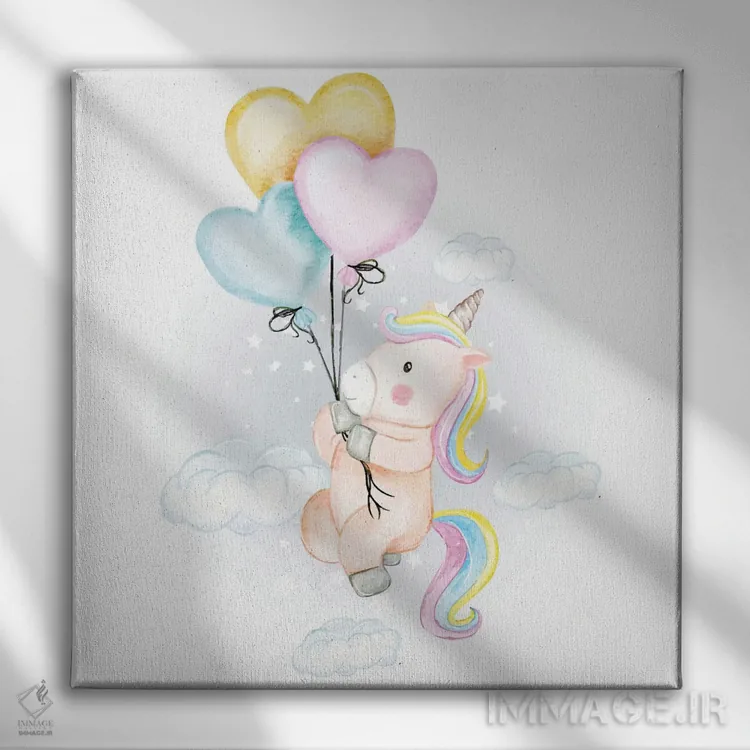 تابلو تکشاخ پرنده با بادکنکهای قلبی اثر آرت میرانو - نمای روبهرو روی دیوار