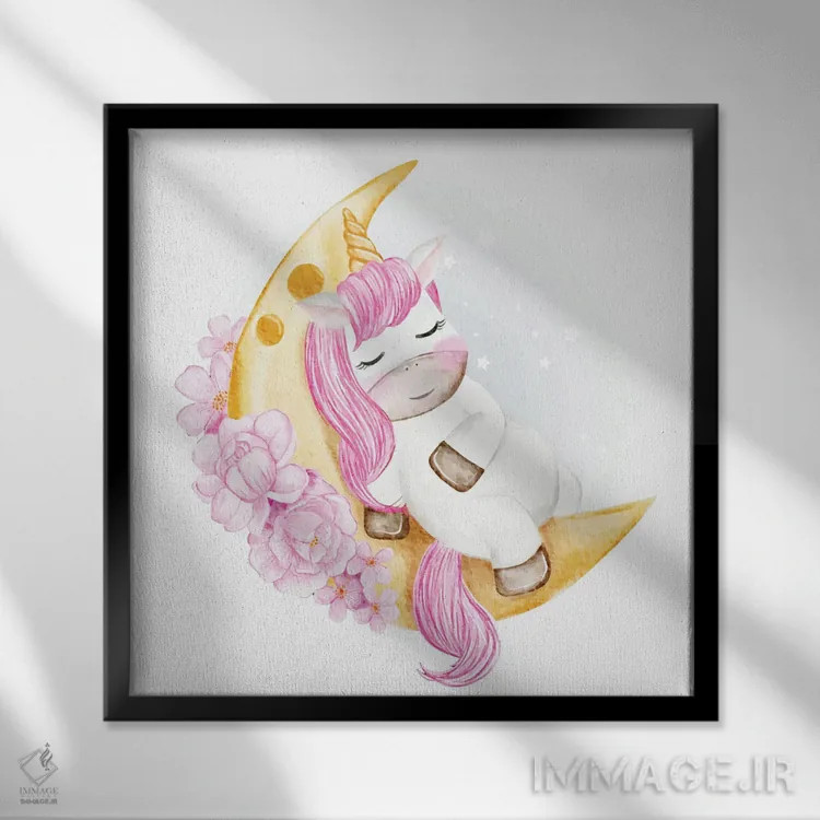 تابلو تکشاخ بچه خوابیده اثر آرت میرانو - نمای قابدار مشکی