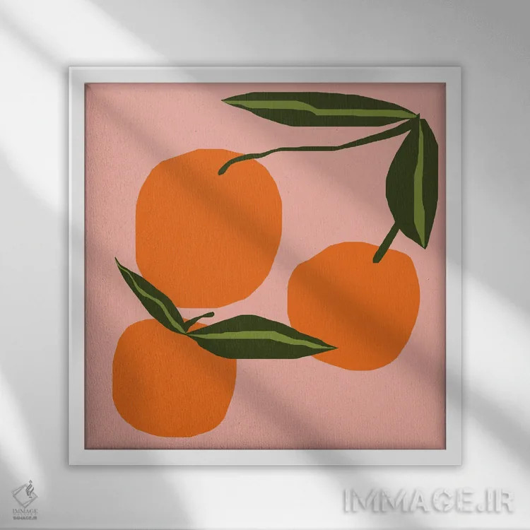 تابلو پرتقالها روی زمینه صورتی اثر آرت میرانو - نمای قابدار سفید