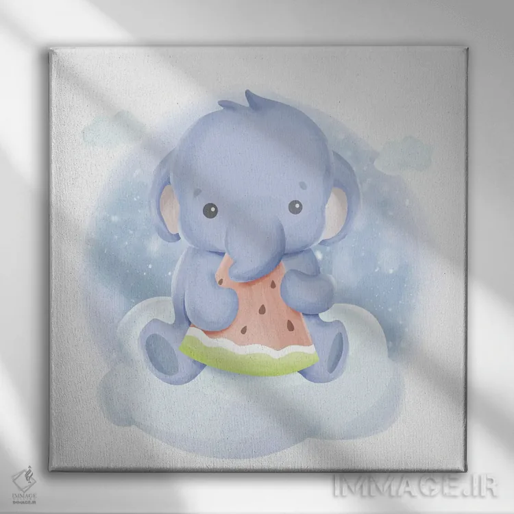 تابلو بچه فیل و هندوانه اثر آرت میرانو - نمای روبهرو روی دیوار