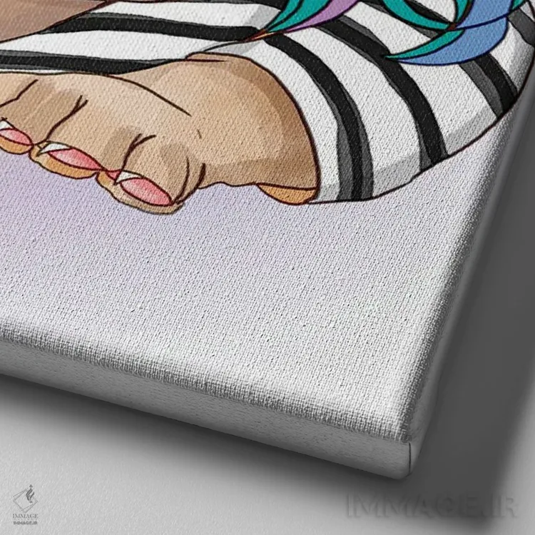 تابلو سگهای خانگی با کلاهگیس اثر آرت میرانو - نمای نزدیک بافت بوم