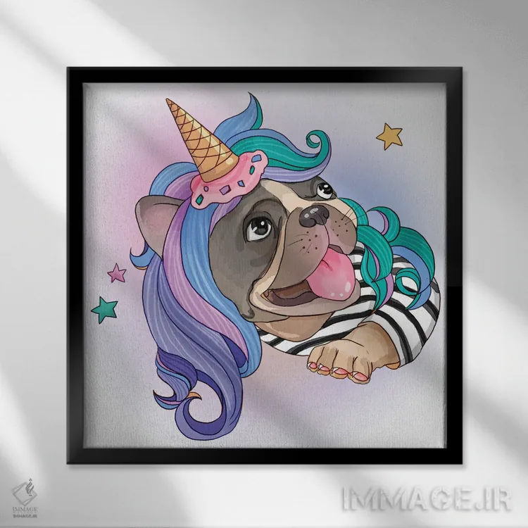تابلو سگهای خانگی با کلاهگیس اثر آرت میرانو - نمای قابدار مشکی