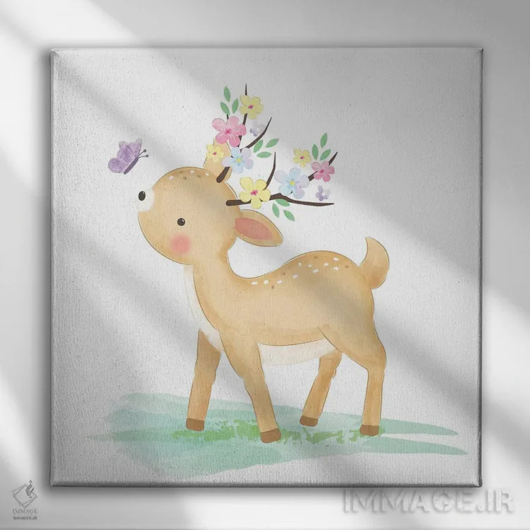 تابلو آهوی کوچک بامزه اثر آرت میرانو - نمای روبهرو روی دیوار