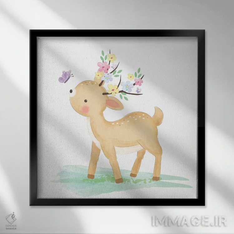 تابلو آهوی کوچک بامزه اثر آرت میرانو - نمای قابدار مشکی