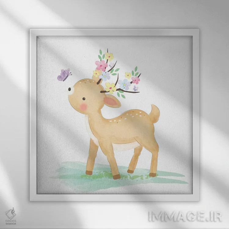 تابلو آهوی کوچک بامزه اثر آرت میرانو - نمای قابدار سفید