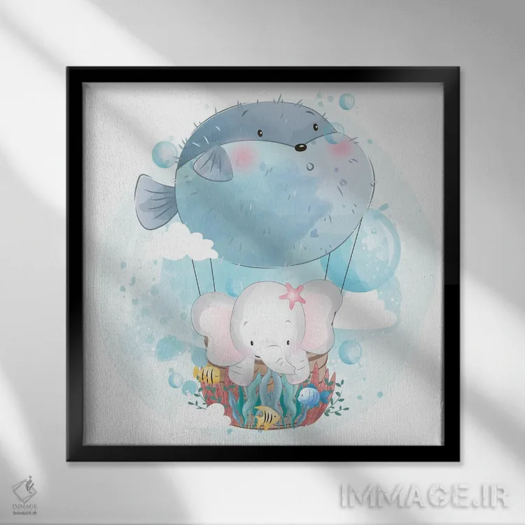 تابلو فیل کوچک در حال پرواز اثر آرت میرانو - نمای قابدار مشکی