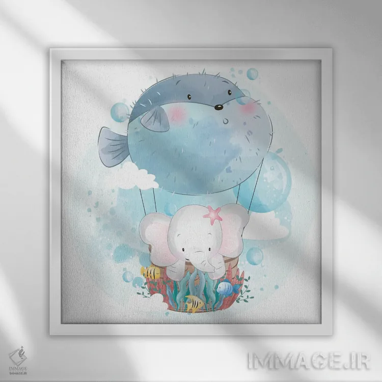 تابلو فیل کوچک در حال پرواز اثر آرت میرانو - نمای قابدار سفید