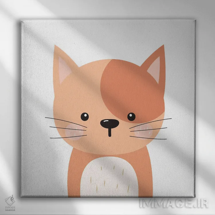 تابلو گربه نارنجی بامزه برای اتاق کودک اثر آرت میرانو - نمای روبهرو روی دیوار